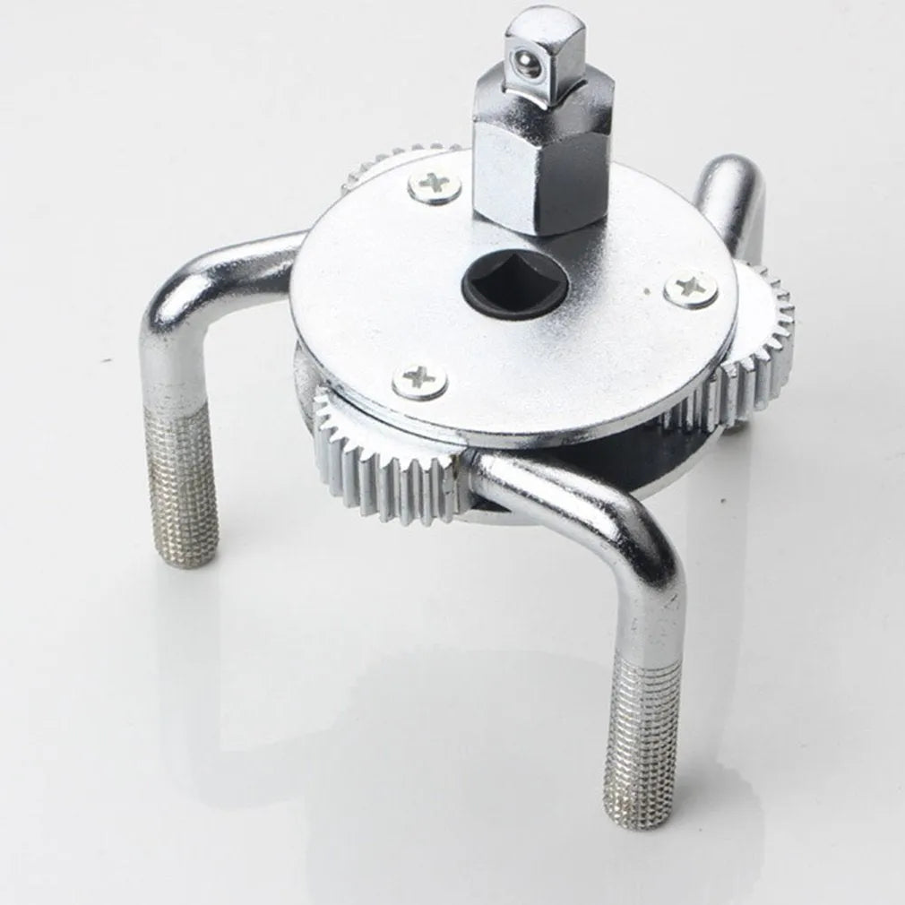 Silver round three-jaw oil filter wrench with frosted finish for metric filter elements