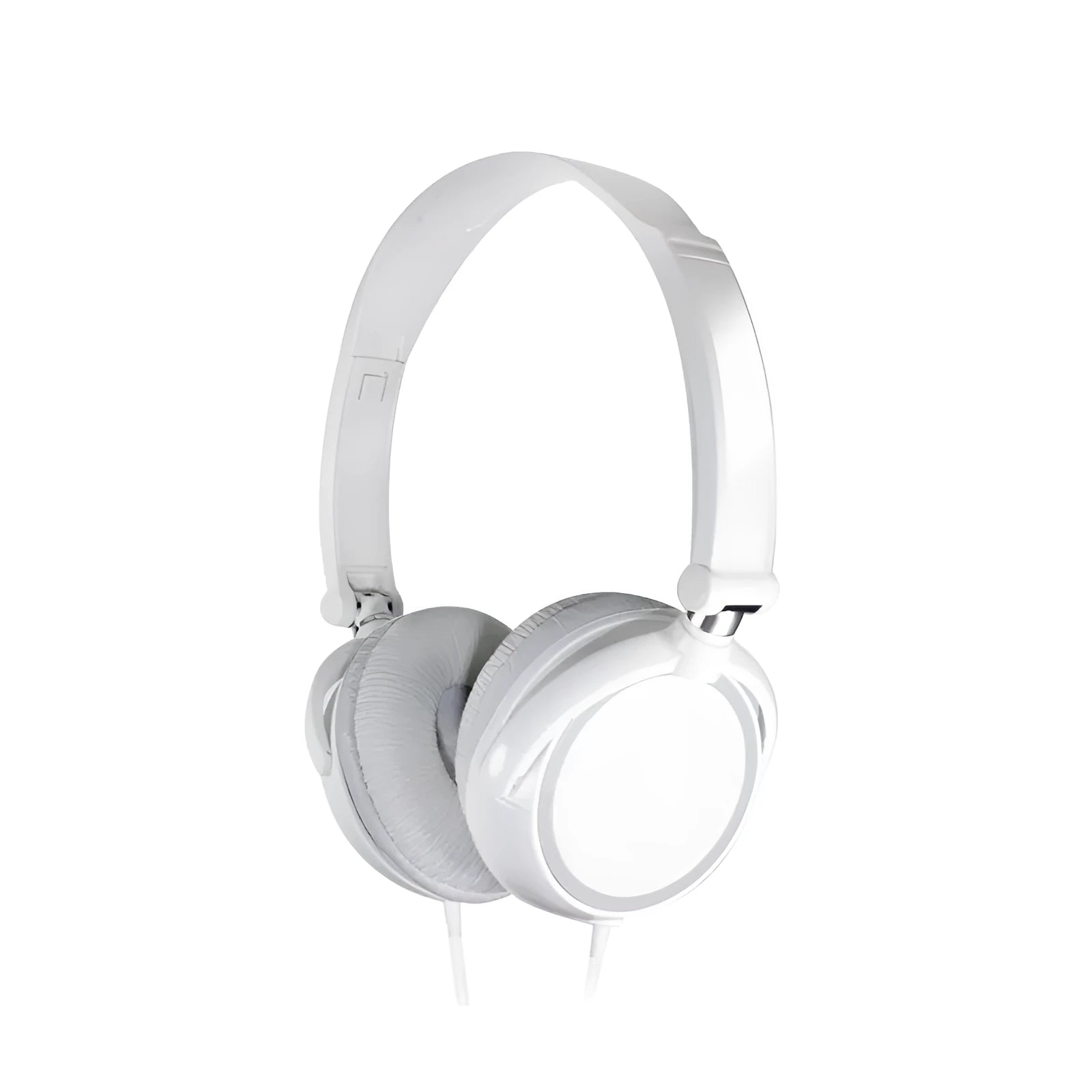 Black folding over-ear wired headphones with adjustable headband and 3.5mm plug on a coiled TPE cable.