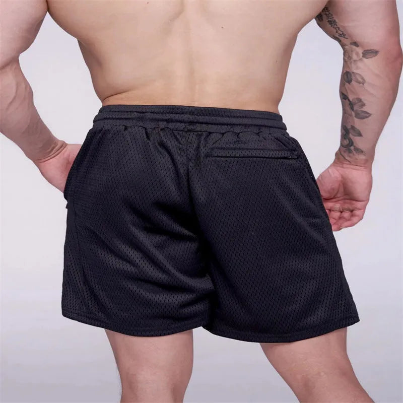 Men's mesh sports shorts with padding, mid waist, available in black, dark grey, light blue, dark blue, sizes M-XXXL