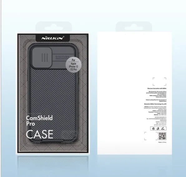 NILLKIN Black Mirror iPhone 12 Pro case with sliding camera cover in black, blue, and green colours