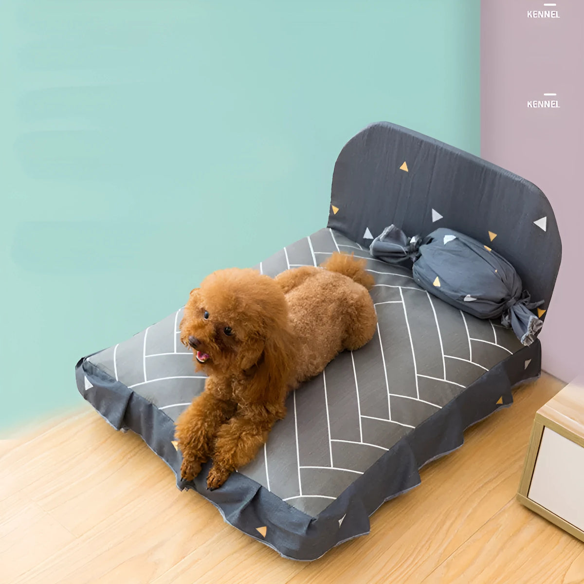 Candy shape pet house puppy bed in grey with cotton cloth surface and removable washable cover