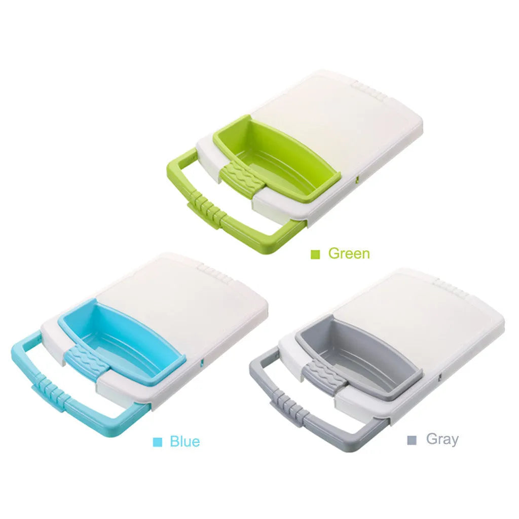 Green multi-function cutting board with drainage holes mounted on a kitchen sink