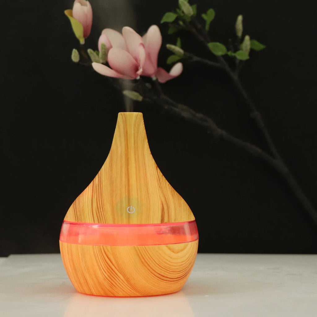 USB columnar air humidifier with wood grain finish and single fog outlet