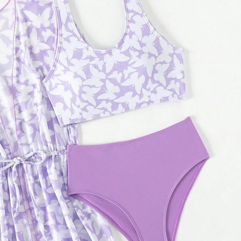 Girls' three piece split swimsuit set in colour 3218, showing coat, vest, and trousers.