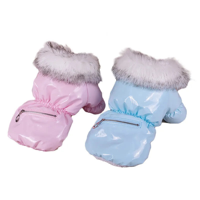 British-style blue cotton dog jacket for autumn and winter warmth on a pet