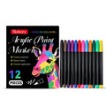 Set of 12 acrylic paint markers with opaque permanent ink for crafts on glass, rocks, and fabric.