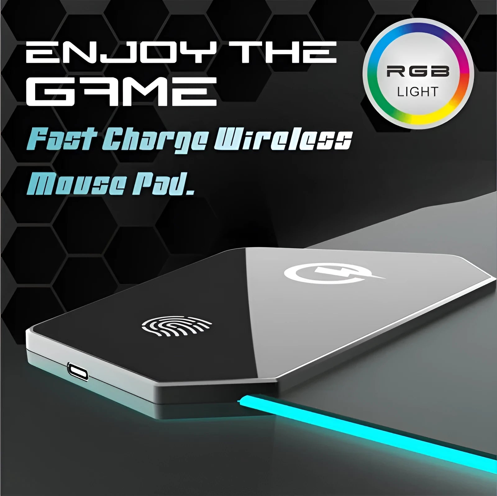 Black mech style gaming mouse mat showing luminous elements and a TYPC interface port on a large 300x800mm surface.