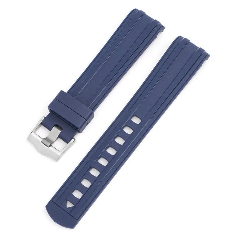 20mm Apple Watch replacement strap in multiple colours with silver buckle, shown fitting a watch.