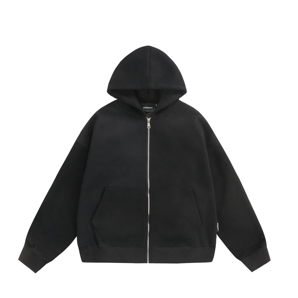 Solid colour loose fit cardigan coat with a small bag design detail on the back.