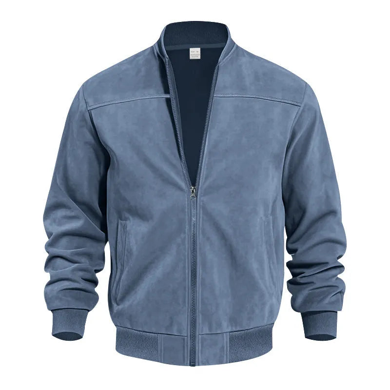 Men's plus size suede jacket with zip closure in Army Green colour with regular sleeves
