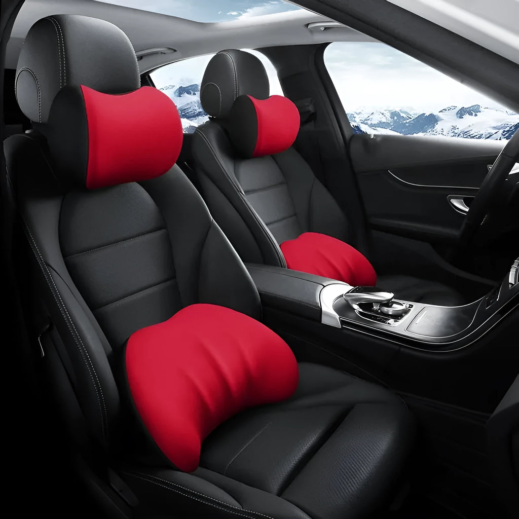 Memory foam car waist cushion in vitality red with elastic fabric cover for lumbar support