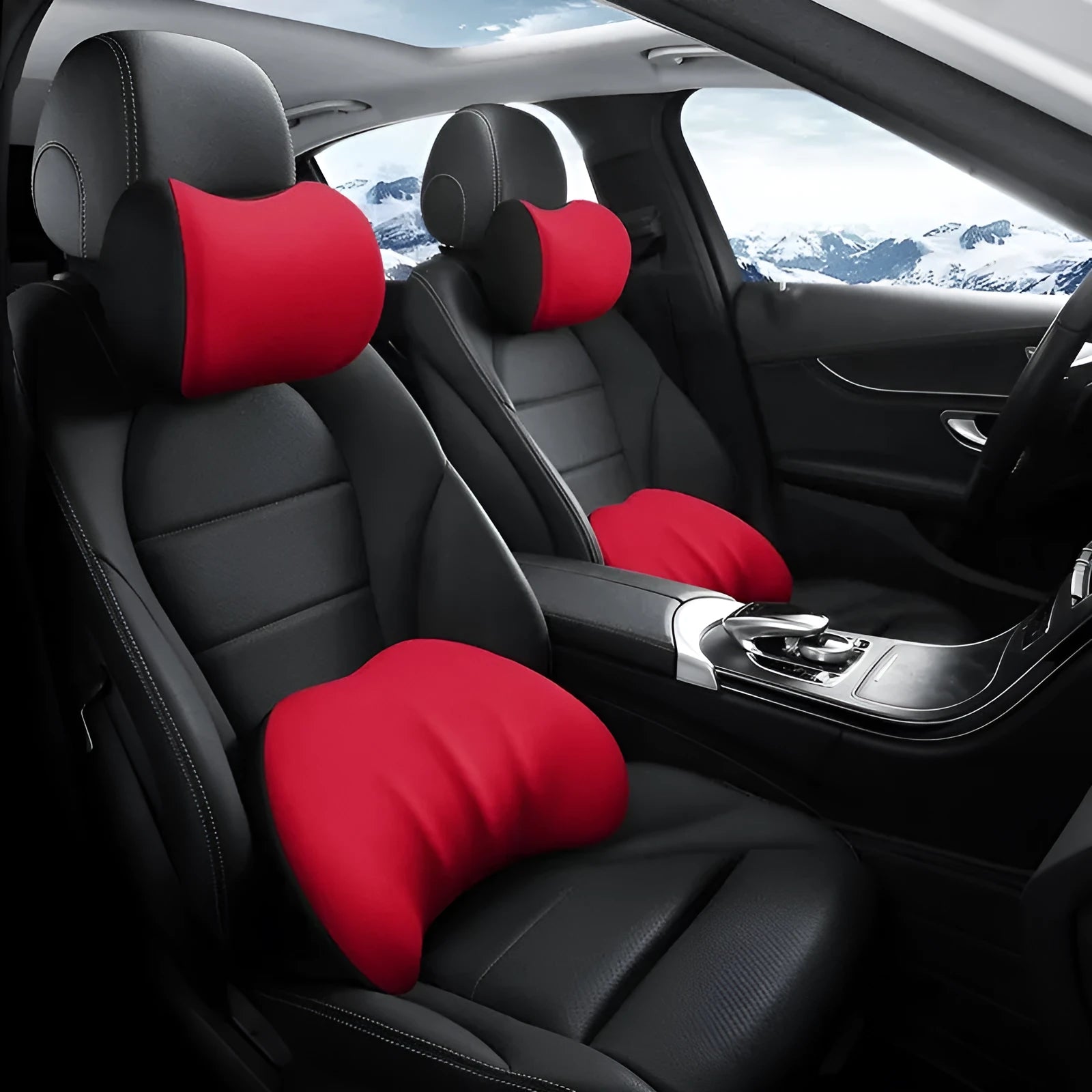 Memory foam car waist cushion in vitality red with elastic fabric cover for lumbar support