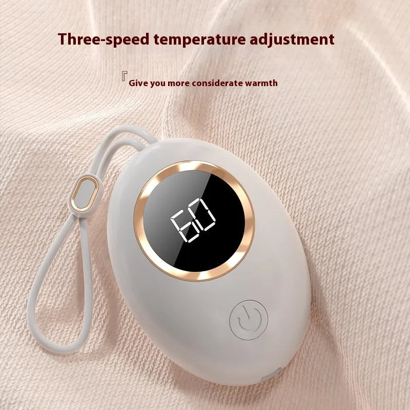 A portable hand warmer power bank with a digital display, shown in one of six available colours.