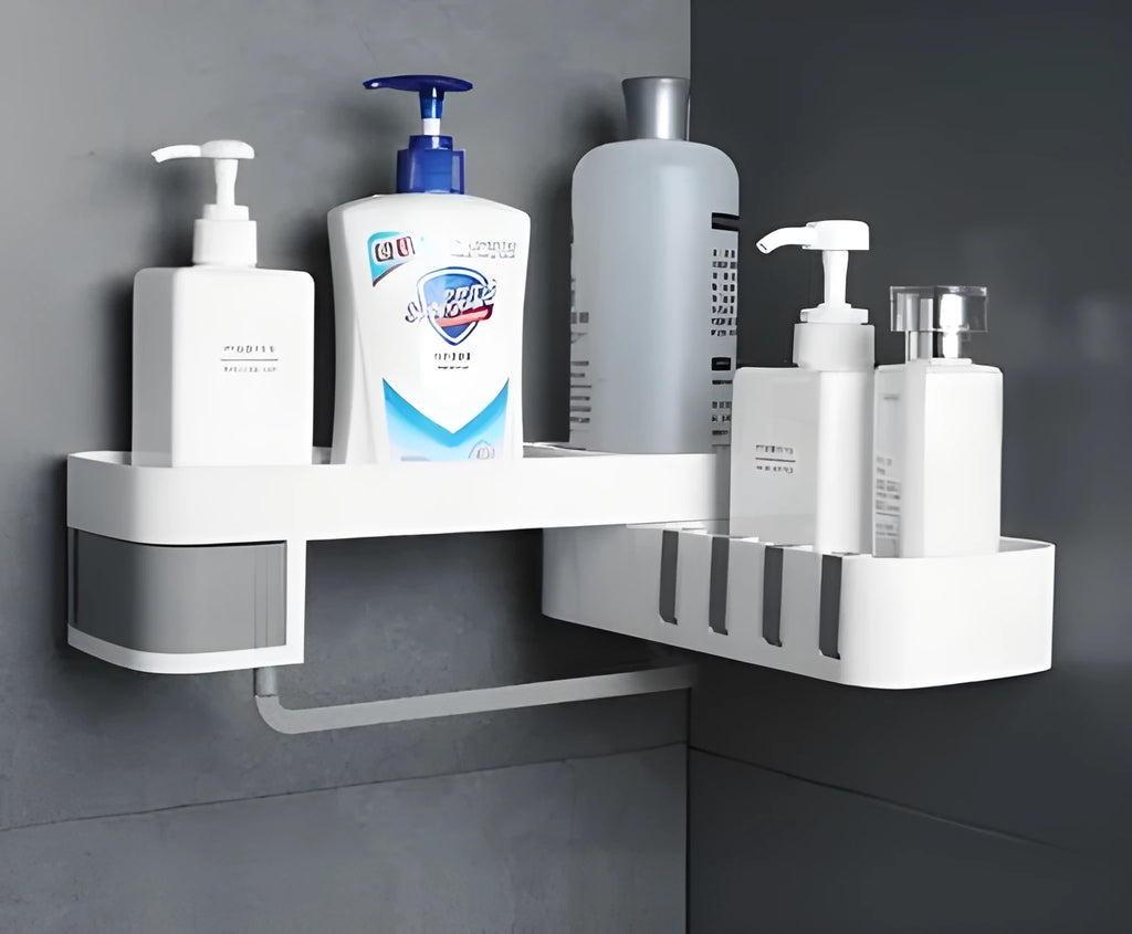 White and grey European retro style suction wall-mounted corner shelf for bathroom