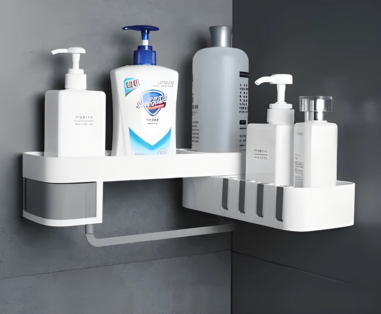 White and grey European retro style suction wall-mounted corner shelf for bathroom