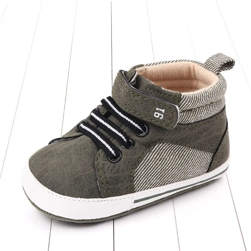 Blue high top cotton toddler shoes with Velcro strap for boys