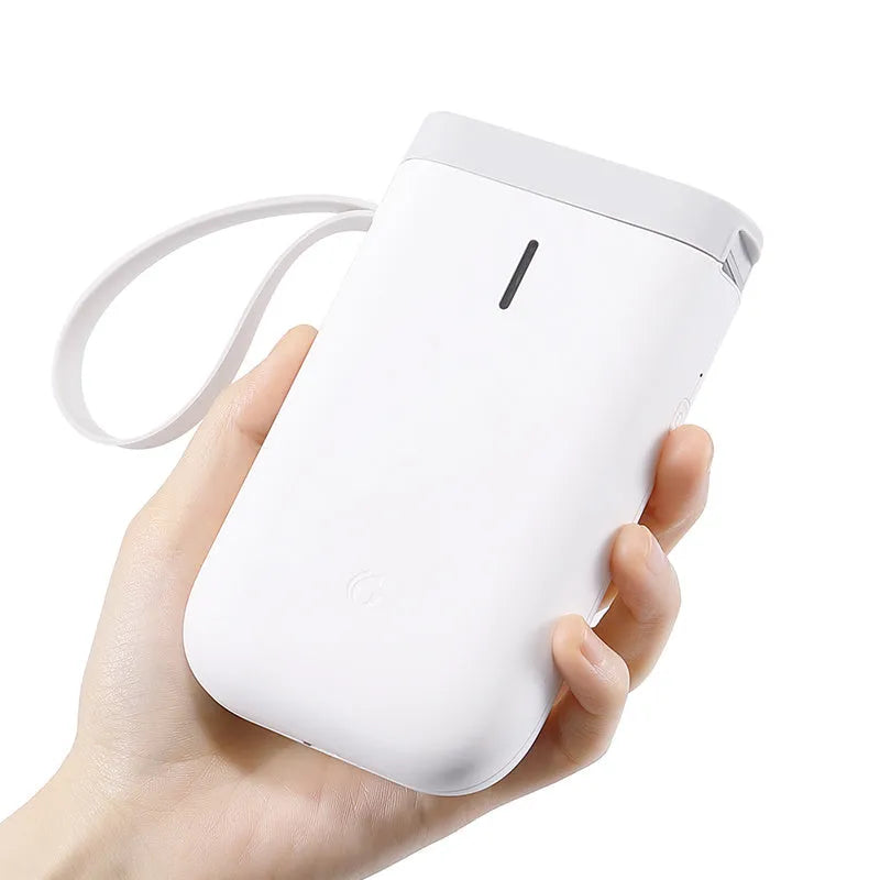 D11 Bluetooth thermal label printer with compact design showing dimensions and included accessories