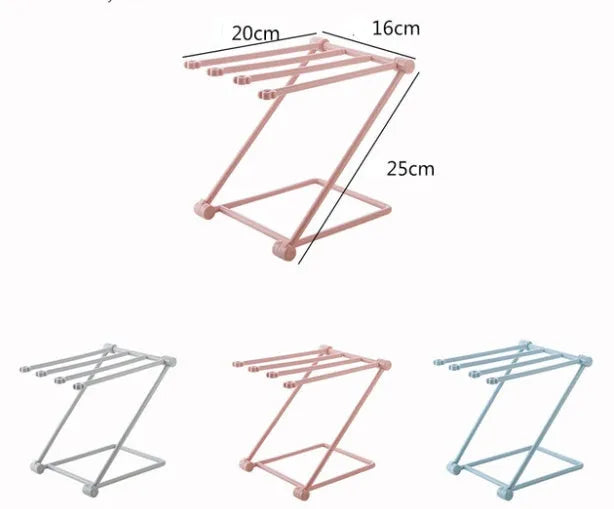 Foldable vertical dishcloth shelf in light blue with punch-free installation for kitchen organisation.