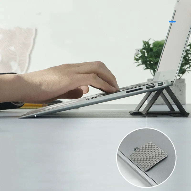 Ringke Folding Stand2 grey notebook stand folded, 210x160mm PU and metal with non-slip sticker
