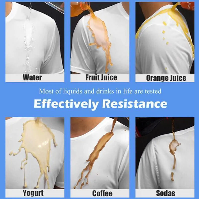 Plain round neck short sleeve quick-dry waterproof anti-fouling T-shirt in white, black, blue; 95% acetate blend loose fit