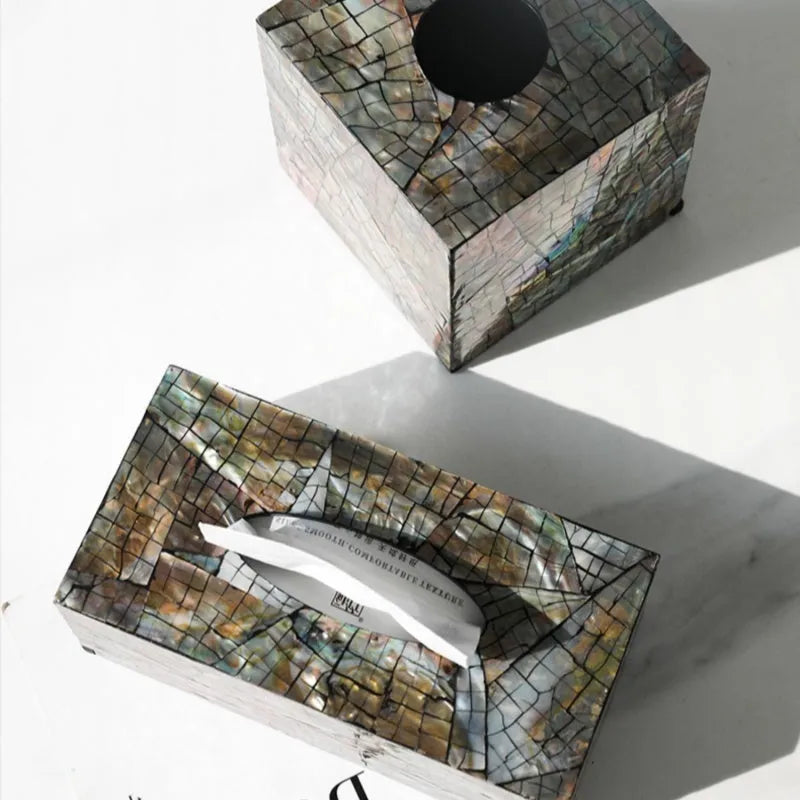 Black natural shell storage box with removable organisation inserts for tissue storage