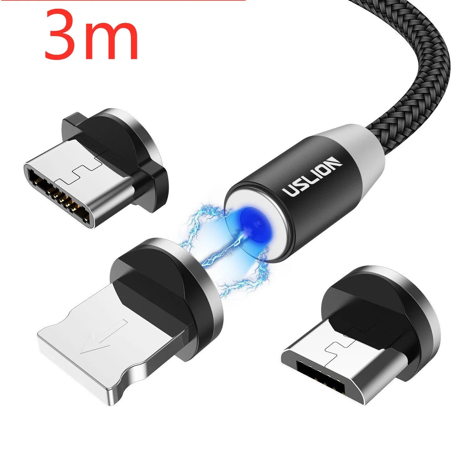 USLION circular magnetic charging cable with aluminium alloy housing and LED indicator