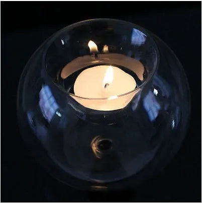 European style spherical hollow glass candle holder in three diameter sizes