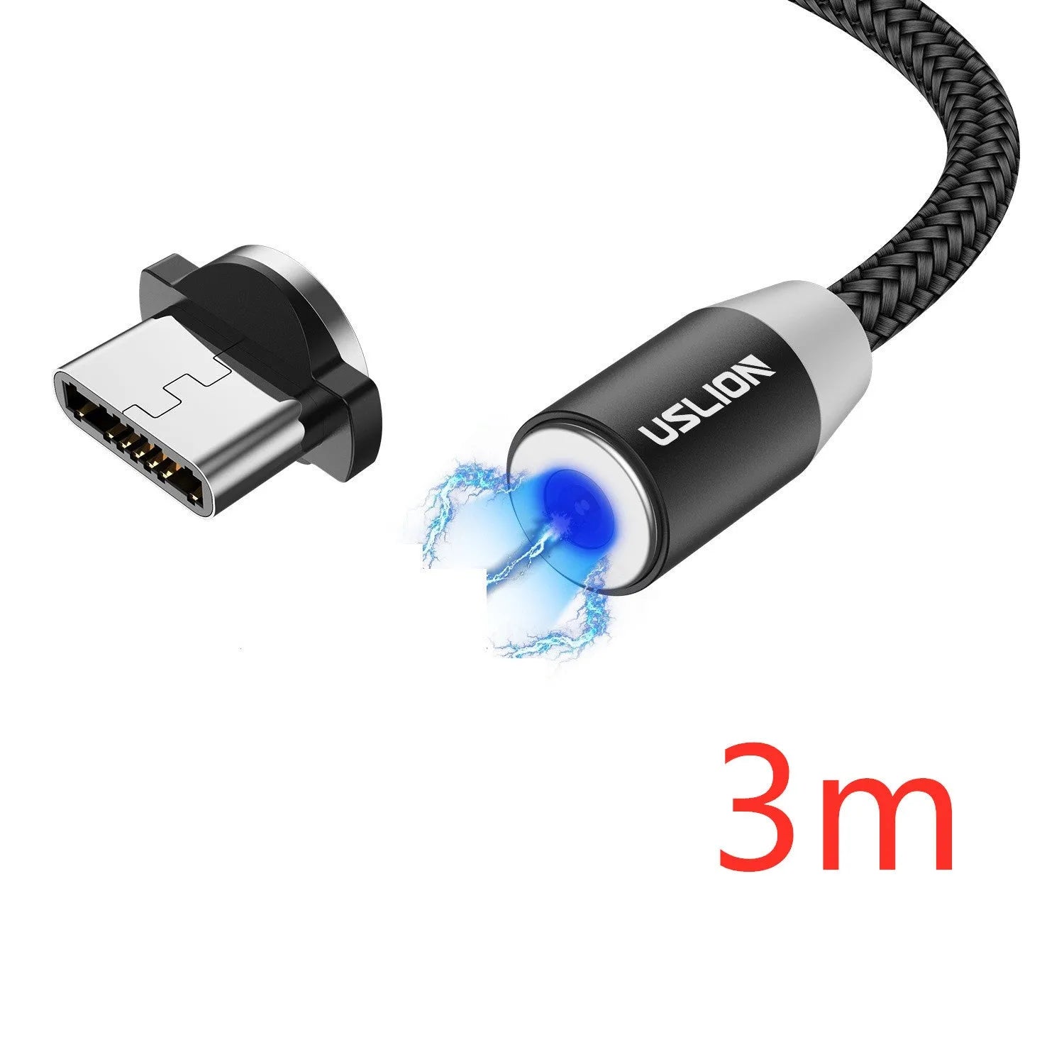 USLION circular magnetic charging cable with aluminium alloy housing and LED indicator