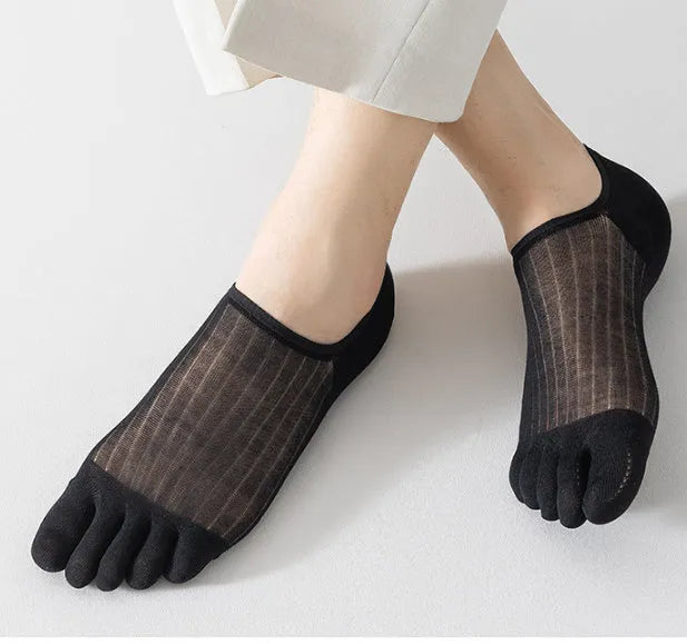 Modal five-finger ultra-thin boat socks in black, dark grey, light grey, khaki and white colours