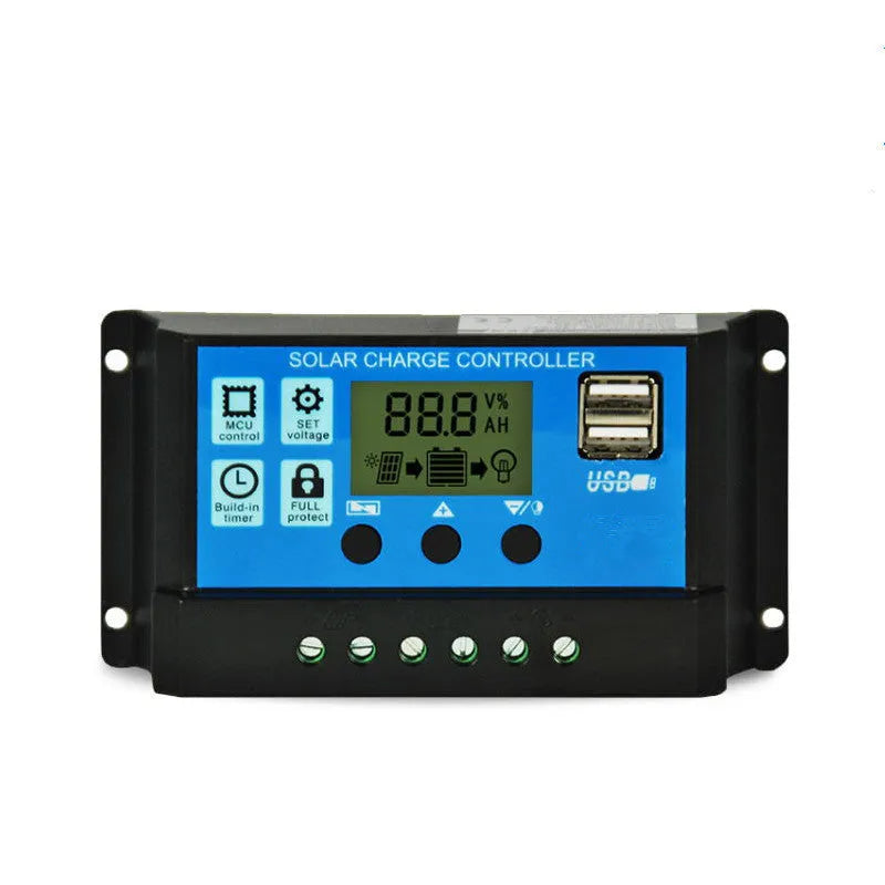 Solar LCD charge and discharge controller with large-screen display for 12V/24V lead-acid batteries