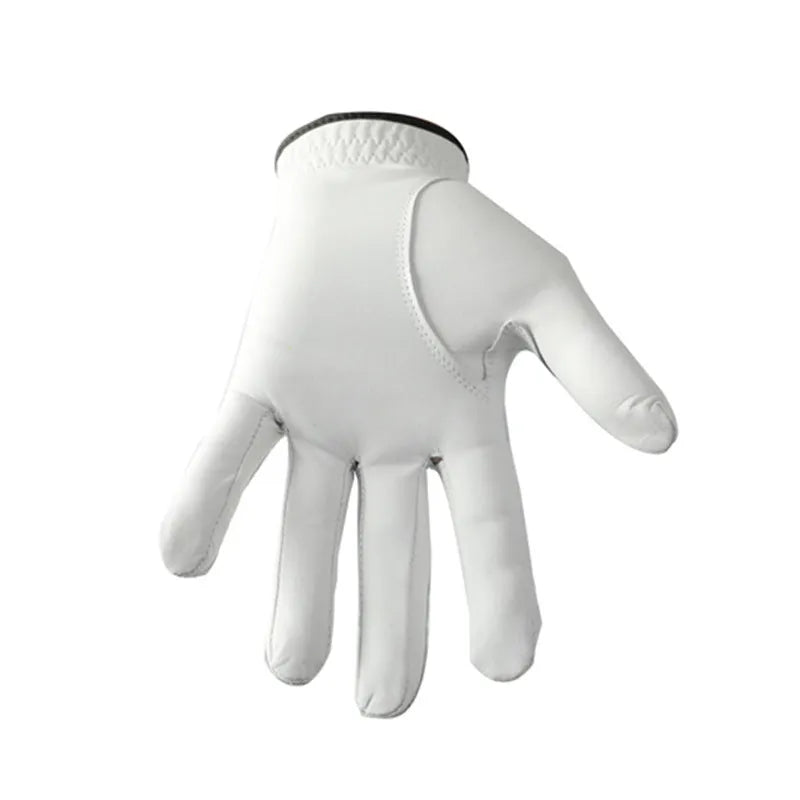 Men's white half sheepskin golf glove showing non-slip palm and casual design.
