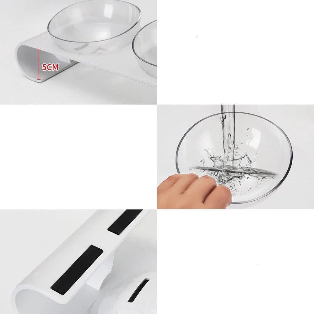 White plastic double bowl pet bowl for dogs and cats, model M760