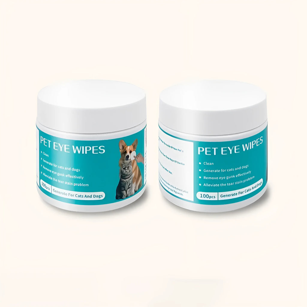 Can of 100 pet eye cleaning wipes with aloe vera and chamomile extract