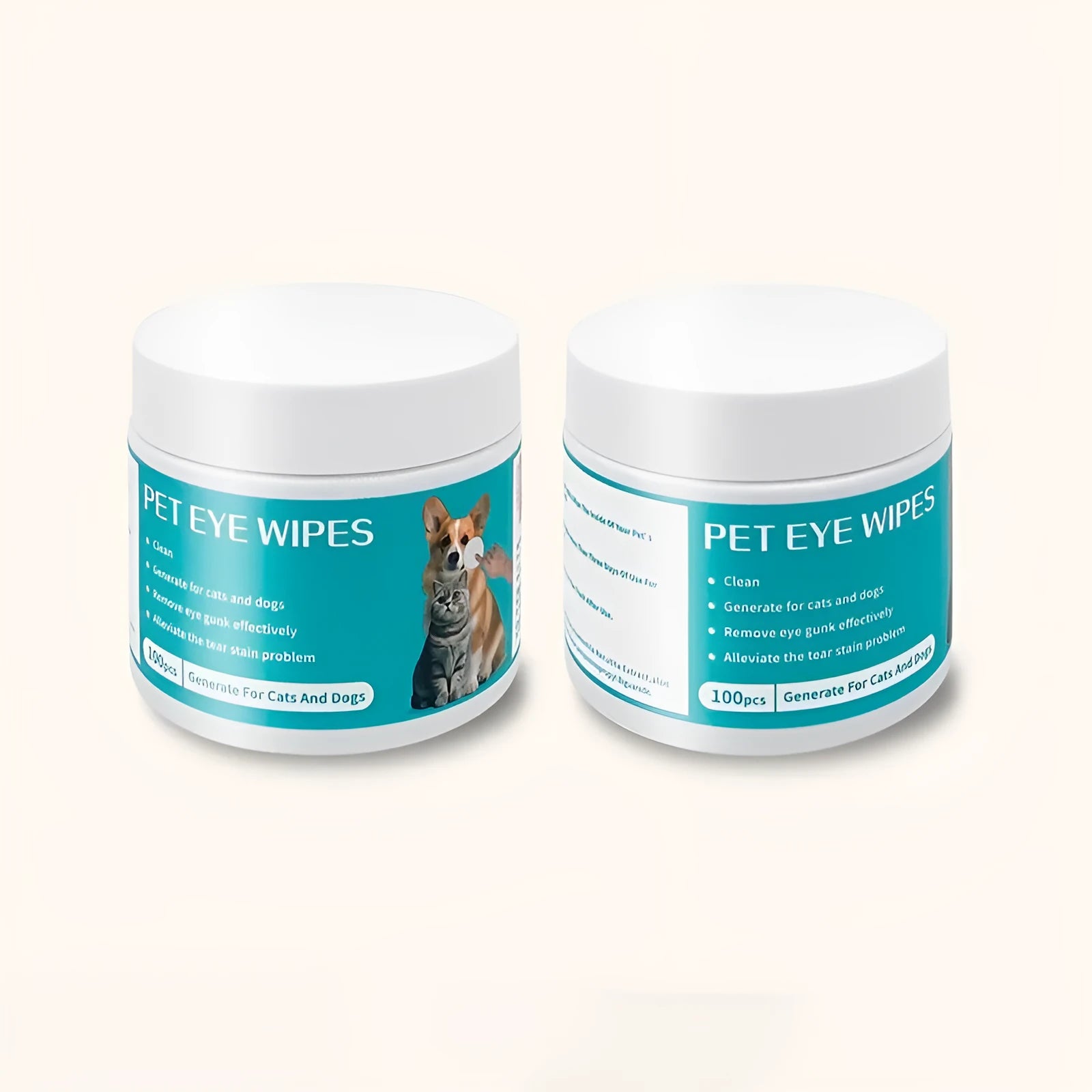 Can of 100 pet eye cleaning wipes with aloe vera and chamomile extract