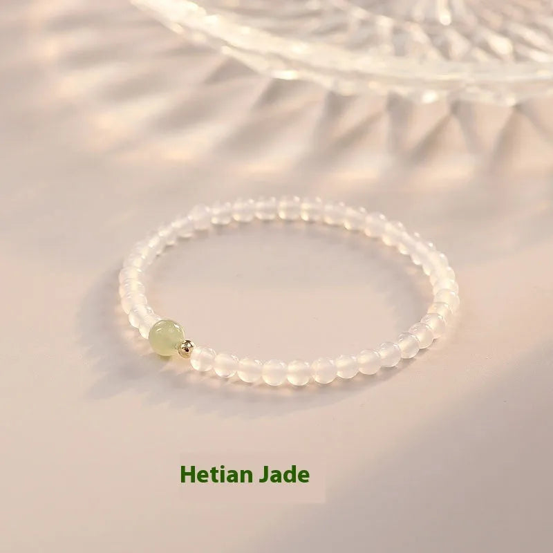 White agate women's bracelet with New Chinese style design showing polished beads and 15cm length