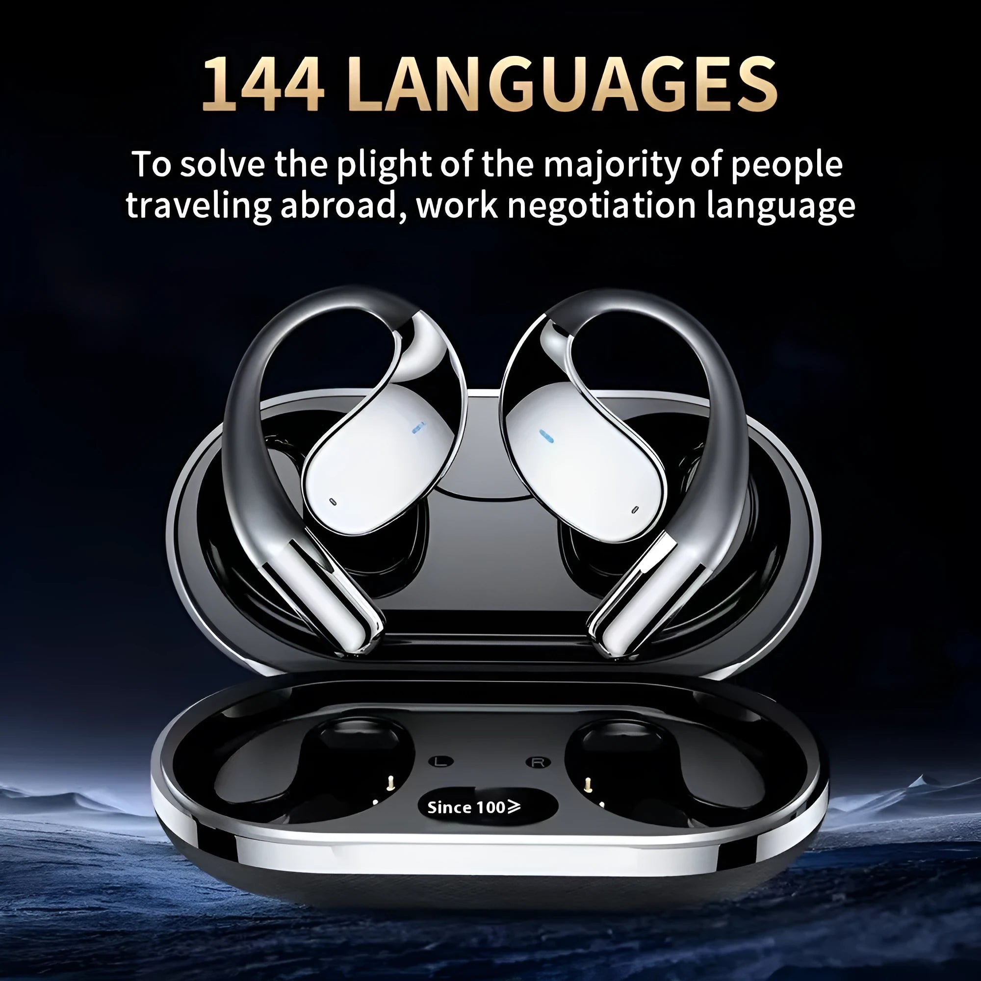 Bluetooth sports headset ear hook style wireless earbuds black battery over 8 hours