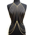 Full body long body chain necklace in gold tone electroplated alloy for women