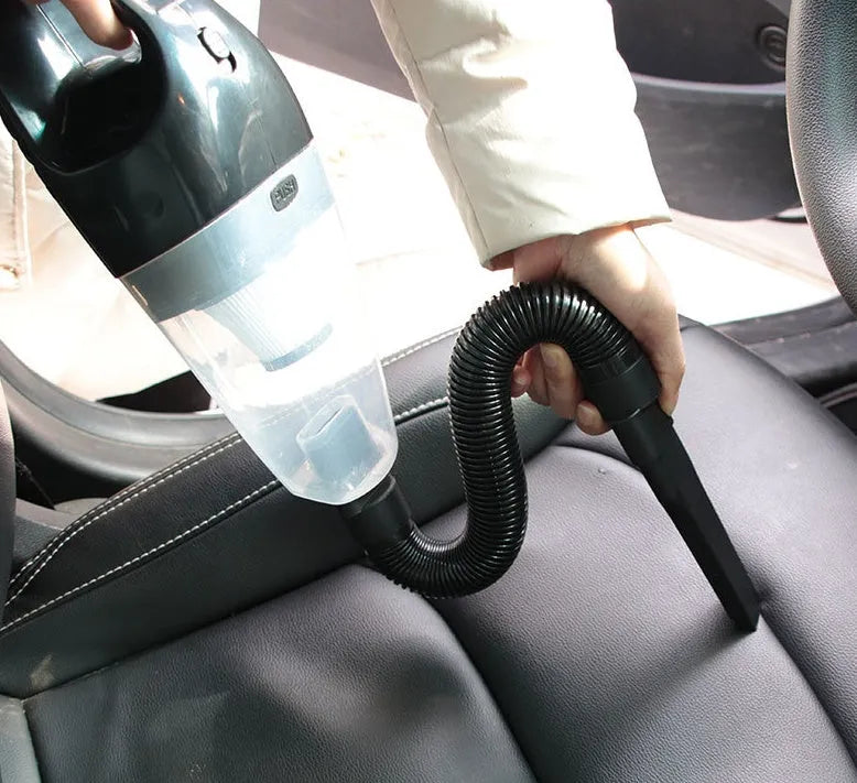 Portable 12V handheld car vacuum cleaner in black with cigarette lighter plug and 5-metre cord