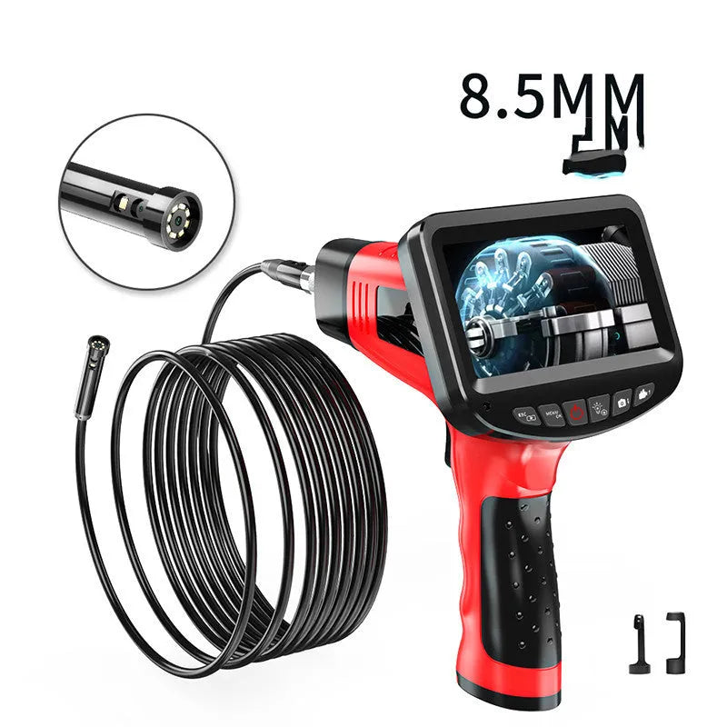 8.5mm dual lens endoscope inspection camera with flexible snake pipeline and memory card.