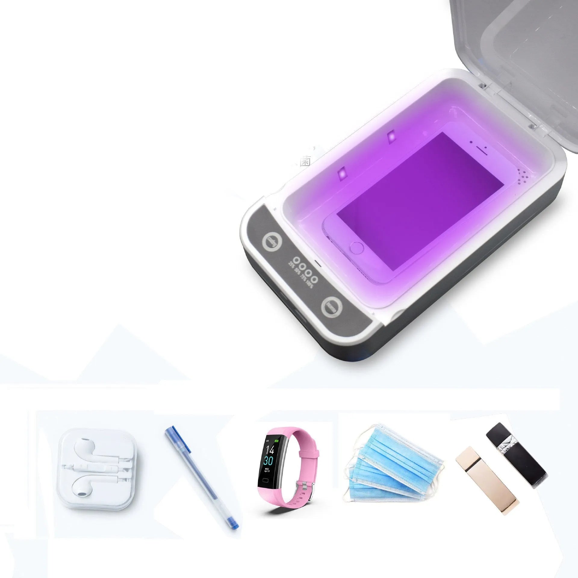 A UV disinfection box with internal light, sized for a 6.5-inch mobile phone.