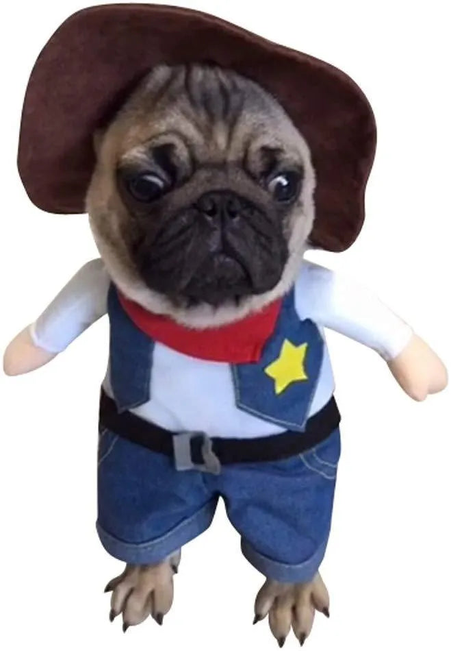 Pet denim cowboy costume with hat for cats and dogs dark blue cloth jacket set