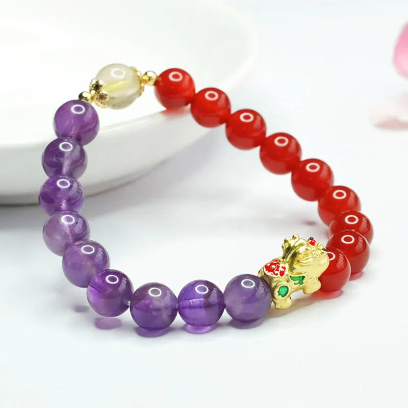 Amethyst red agate bracelet with 8mm Chinese-style beads on wrist