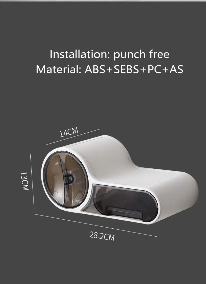 White plastic toilet roll holder with curved design for wall mounting