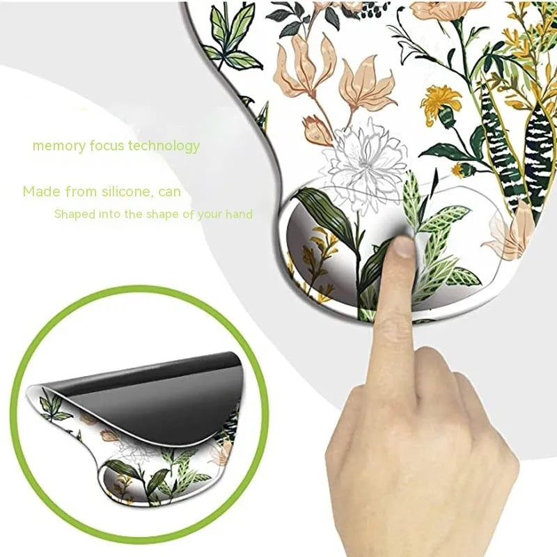 Silicone keyboard wrist rest pad with floral pattern and wrist strap attachment