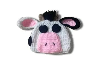 Handmade white baby cow suit knitted set with trousers and matching hat