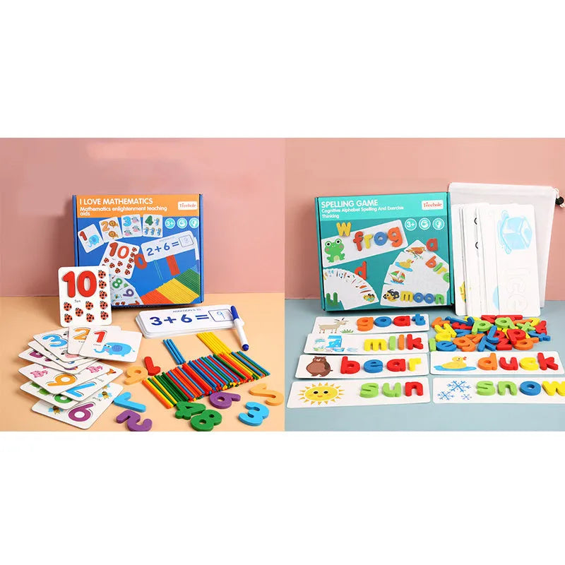 Wooden flat panel preschool educational toy with colourful letter pieces for English word spelling, ages 4-6