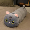 Large grey cartoon cat plush toy stuffed doll shown on a white background.