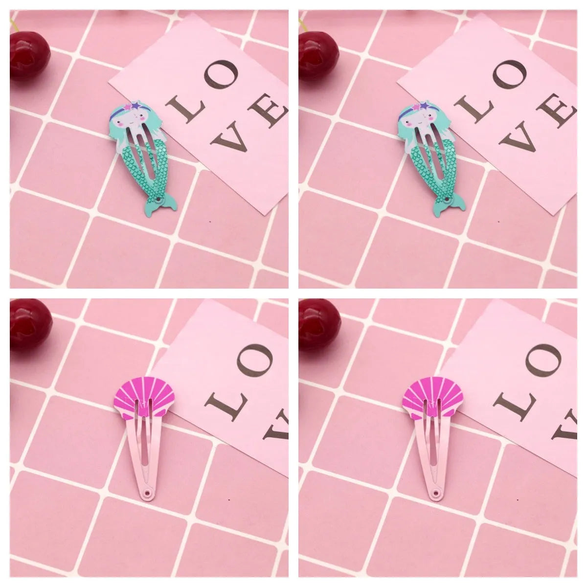 Children's metal barrette hair clip with colourful baked varnish print design