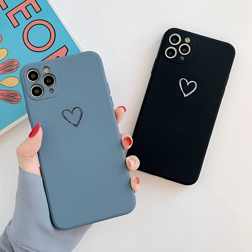 Silicone TPU phone case for Apple iPhone in various solid colours on a white background.