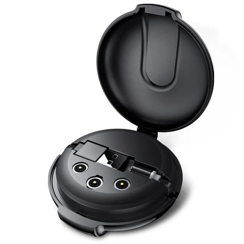 Black magnetic 3-in-1 car phone charger with retractable cable and vehicle mounting bracket
